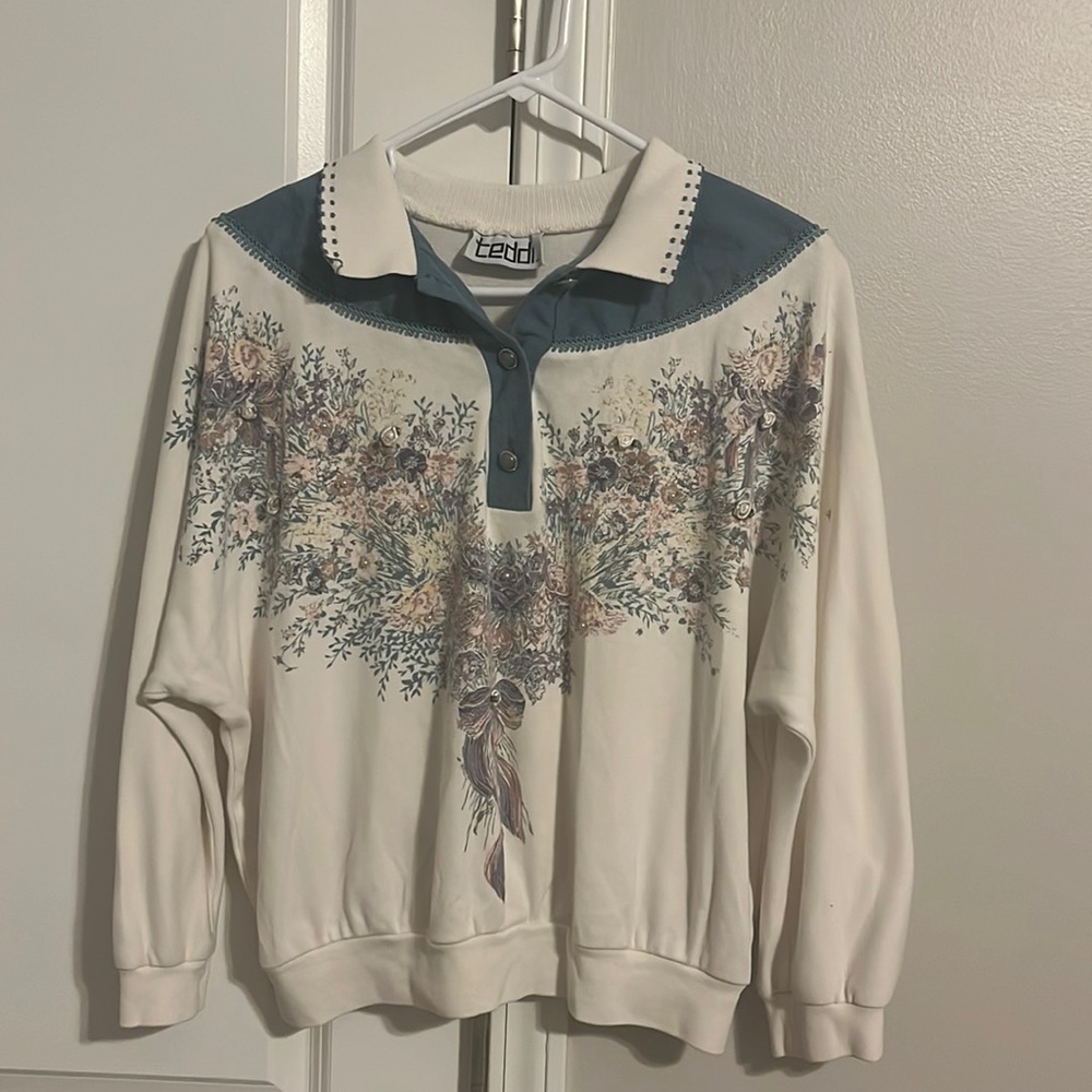 Vintage Flowers Sweatshirt Teddi Size Small M/L 1990s Pullover Grandma